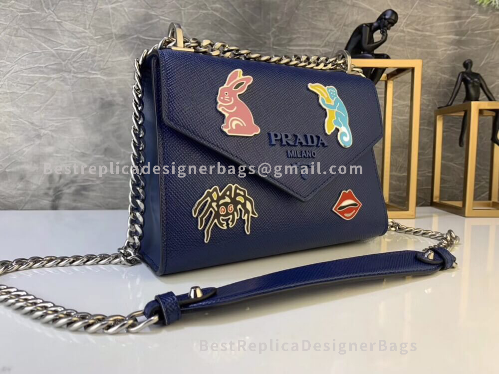 Prada Navy Monochrome Saffiano Leather Bag With Doll SHW 127